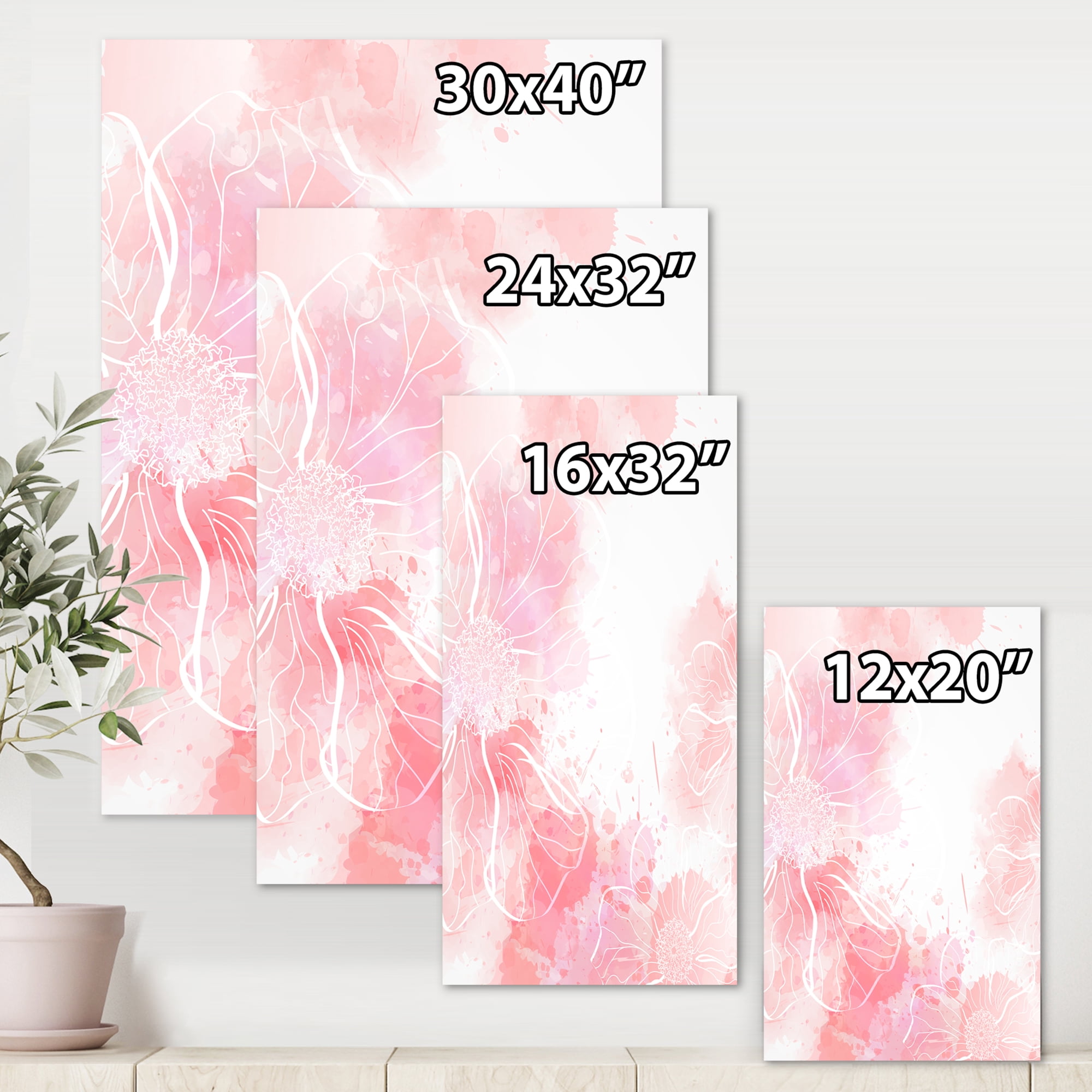 Designart ' Abstract Splashes of Pink Flowers I ' Modern Canvas Wall Art Print