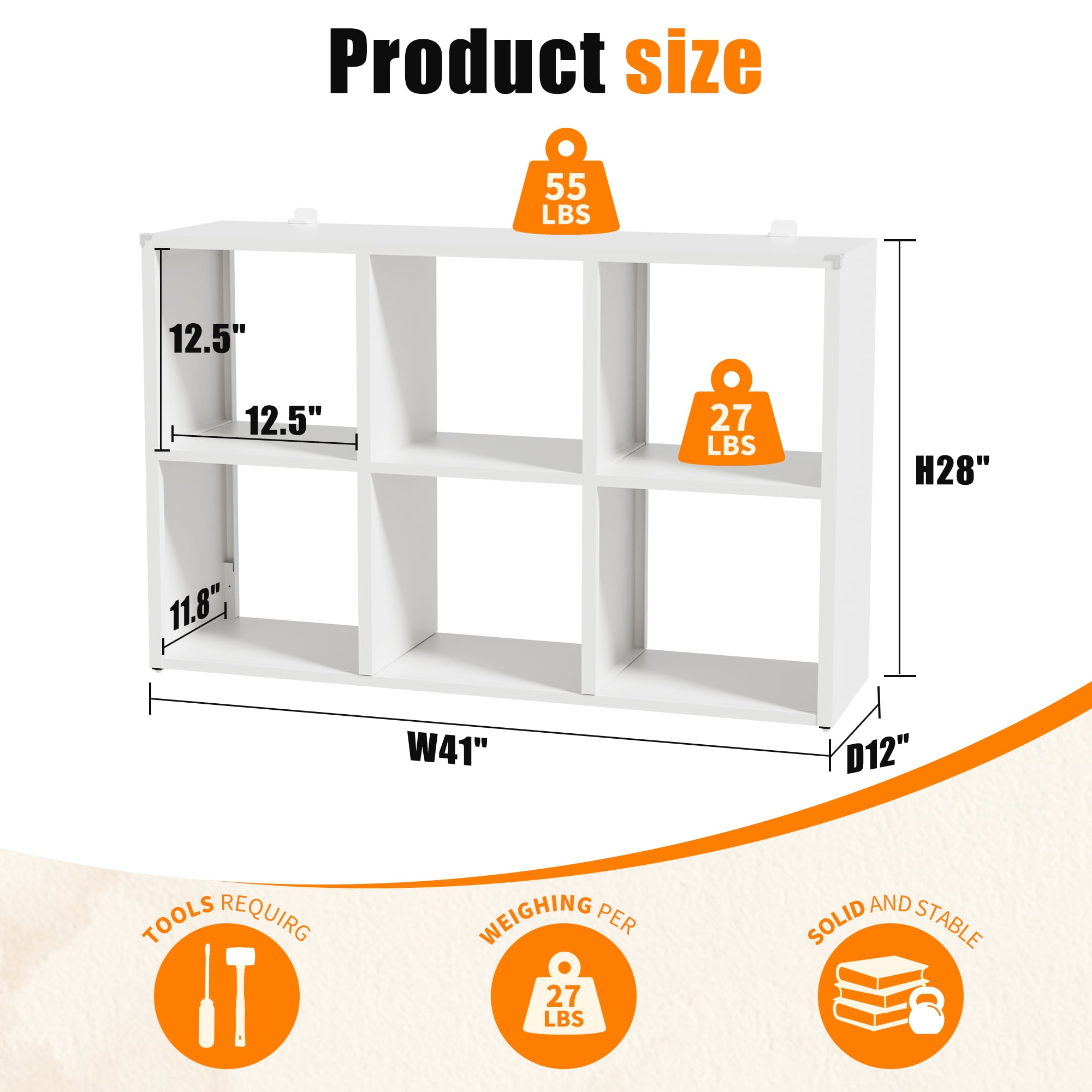 6-Cube Metal Bookshelf, White Open Display Storage Organizer, Tool-Free Assembly Shelf for Living Room Bedroom Home Office