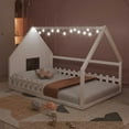 thumbnail image 3 of Bellemave Full Size House Bed Frames, Wooden Montessori Floor Bed with Window, Fence and LED Lights, Solid Wood Full Beds Frame, Easy Assembly Floor Beds, White, 3 of 9