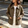 thumbnail image 2 of Edvintorg Women's Coats Plus Size Button Down Casual Jacket Long Sleeve Turndown Collar Loose Outerwear with Pocket Womens Fashion Coffee S-3XL, 2 of 9