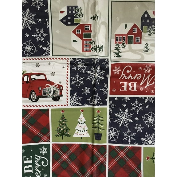 Christmas Holiday Patchwork PVC-Free PEVA Vinyl Flannel Backed Tablecloth 52x90 Oblong