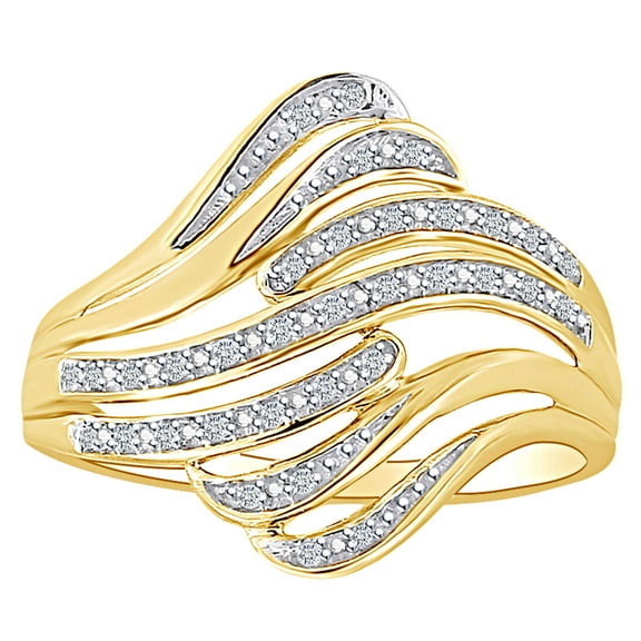 AFFY Round Cut White Natural Diamond Intertwined Ring In 10K Solid Yellow Gold