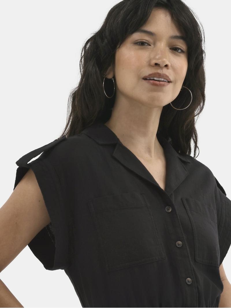 black utility shirt dress Belted Utility Shirt Dress Black
