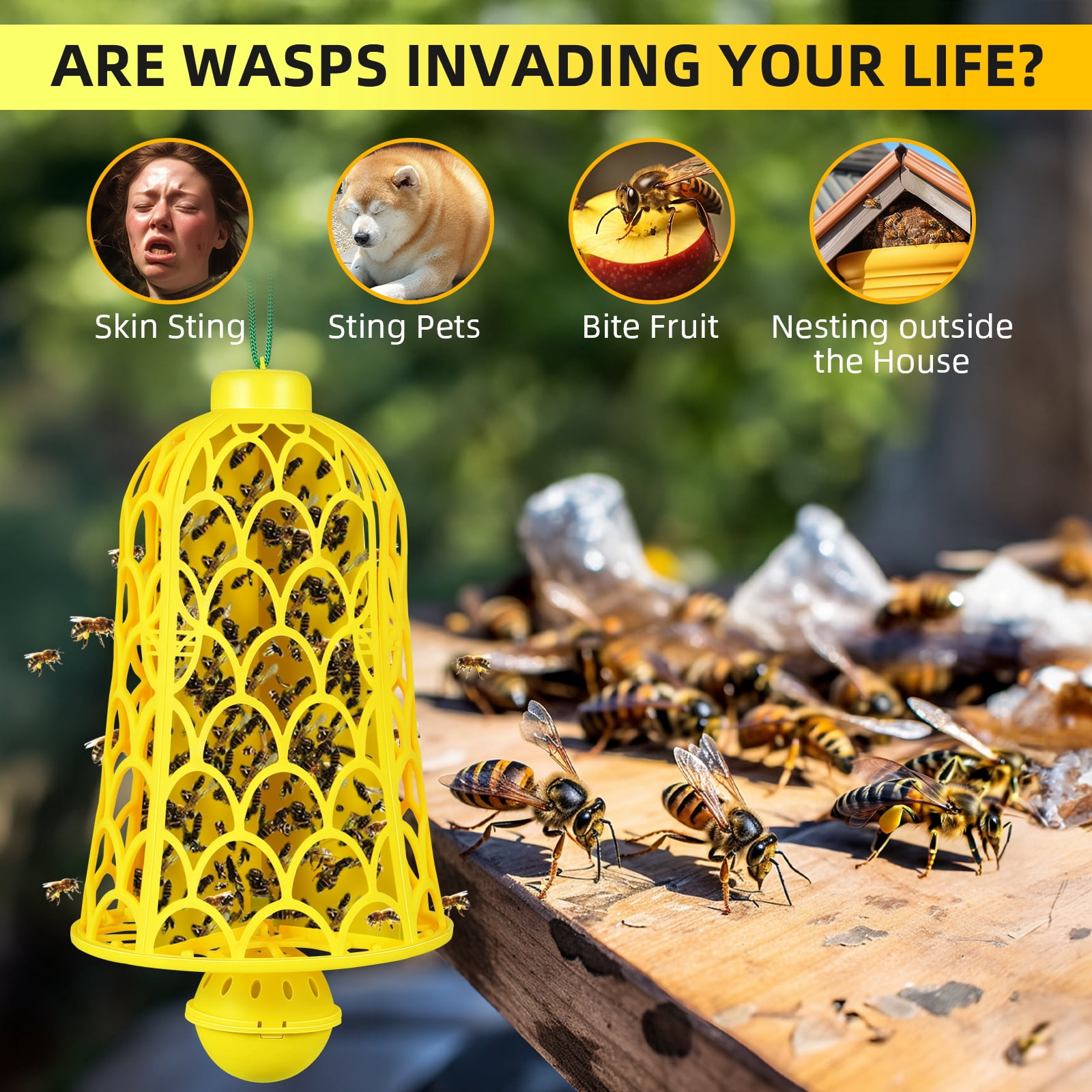 G·PEH 2-Pack Outdoor Hanging Wasp & Hornet Traps,Reusable Bee Catcher