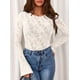thumbnail image 5 of Blusa PRETTYGARDEN de Encaje Beige Transparente con Mangas Acampanadas Largas M, 5 of 8