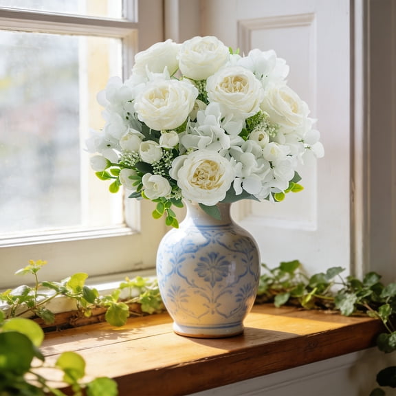 Horivan Artificial Silk Peony Flowers Bouquet, Realistic Home Wedding Decor, 30cm Large Bloom, for Centerpieces Wall Party Office Decoration, Faux Floral Arrangement
