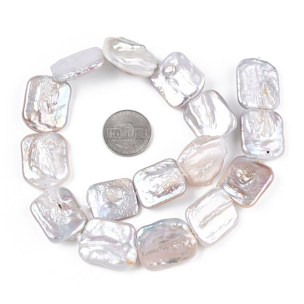 Natural Keshi Pearl Beads Strands Cultured Freshwater Pearl Baroque Pearls Rectangle Seashell Color 21~26x18.5~23x4.5~9mm Hole: 0.6mm about 16pcs/strand 14.57~14.96 inch(37~38cm)