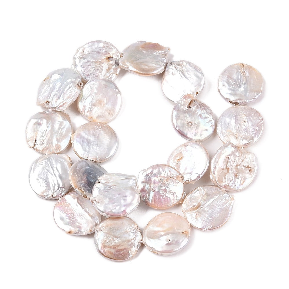 2strands Natural Baroque Keshi Pearl Beads Strands Button Shape Flat Round Seashell color 19~26x18~26x4~9mm Hole 0.6mm 19~20pcs/strand 15.35~16inch