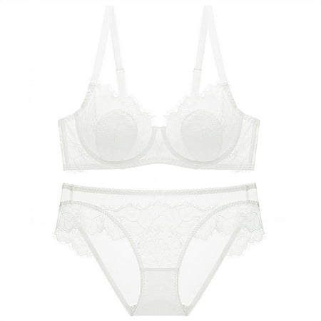 Sentmoon Sexy Lingerie for Women Thin Sponge Transparent Bra With Large Chest And Small Lace Women s SexyGather And Lift For Breathability Lingerie Bra Set Women s Lingerie  Sleep & Lounge Valentin