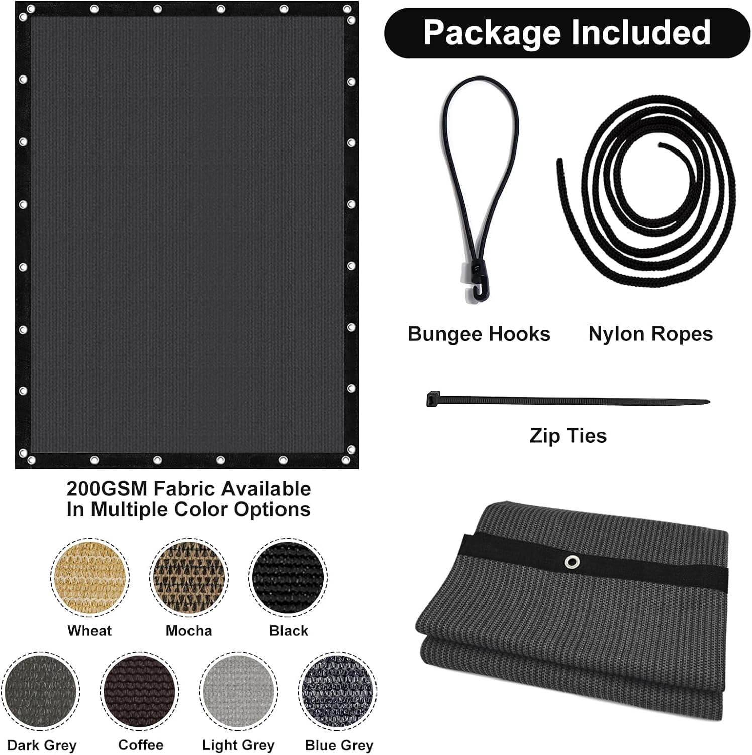 Shade&Beyond 12'X16'Sun Shade Cloth, 90% Pergola Shade Cover Canopy with Grommets, Sun Screen Fabric Tarp for Patio, Outdoor, Garden, Backyard,Dark Gray