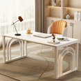 thumbnail image 2 of Metal Writing Office Desk Executive Long Vanity Reception Computer Desks Standing European Mesa De Escritorio Modern Furniture My Lux Decor Round, 2 of 18