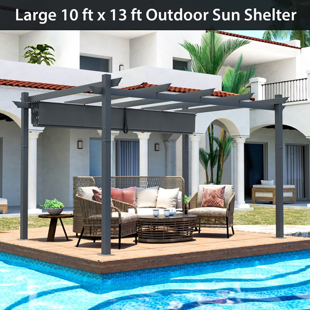 Aimee Lii 10 x 13 Feet Outdoor Aluminum Retractable Pergola Canopy Shelter, Backyard Canopy Gazebo for Party Camping BBQ Events, Gray Aimee Lii 10 x 13 Feet Outdoor Aluminum Retractable Pergola Canopy Shelter, Backyard Canopy Gazebo for Party Camping BBQ Events, Gray