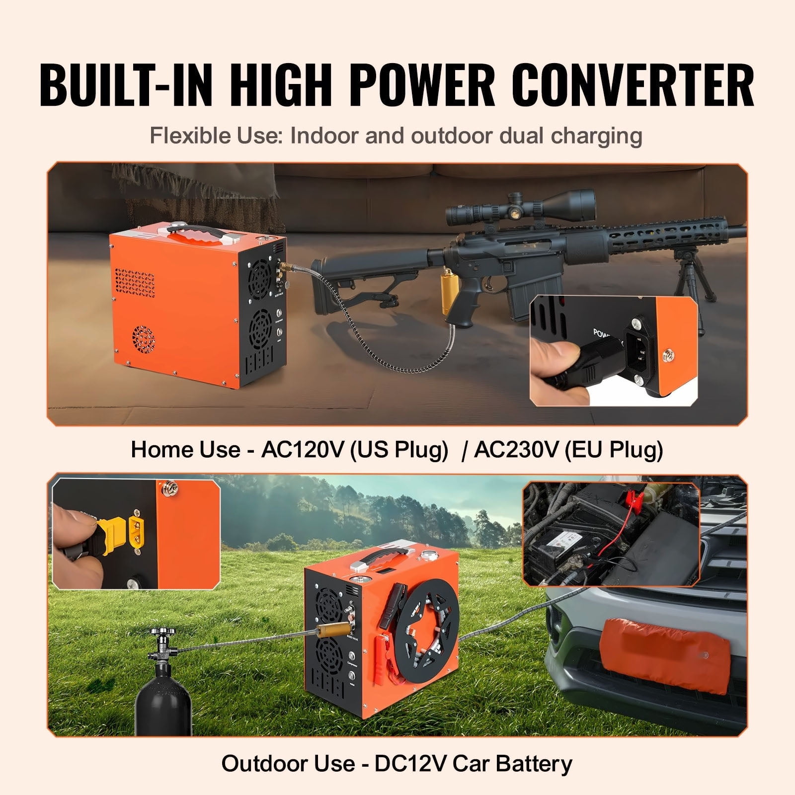 PCP Air Compressor 4500PSI, Portable Airgun Compressor with Water & Fan Cooling, Auto-Stop, DC 12V/AC 120V, for Paintball, Scuba & PCP Rifles