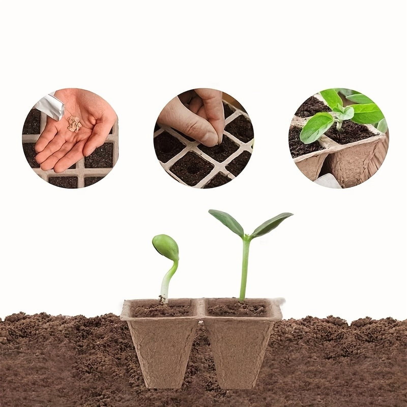 Fanruina 100 Paper Peat Flower Pots Seed Culture Trays Retro Style with 50 Labels and Tools for Planting Germination Starter Kit