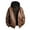 Brown, variant on Mens Fashion Hooded Leather Jackets 2025 Men's Solid Color Leather Jacket Fashionable Leather Long Sleeved Hooded Fake Two-piece Leather Jacket