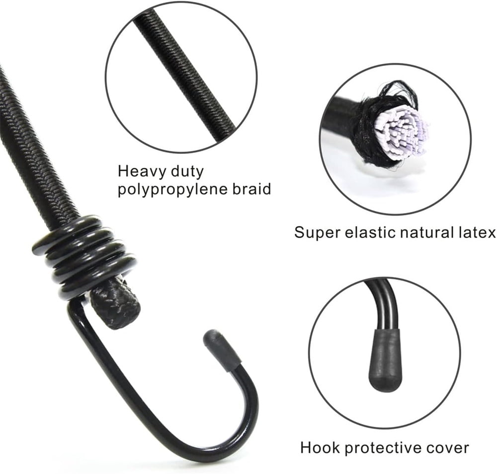 24 Inch Bungee Cord with Hooks, NOGIS 4 Pack Superior Rubber Heavy Duty Straps Strong Elastic Rope for Outdoor Tent, Luggage Rack, Camping, Cargo, RV, Bike, Transporting, Storage