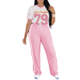 thumbnail image 3 of Lounge 2 Piece Sets for Women Summer Casual Outfits Jersey Shirts and High Waisted Pants Sets Pink 2XL, 3 of 5