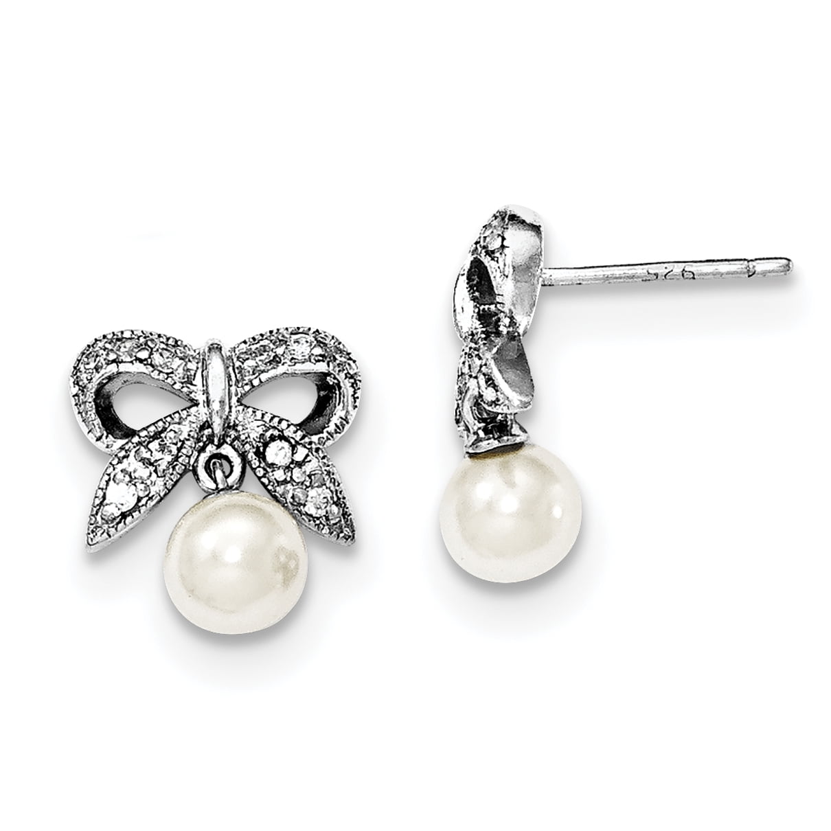 Jewel Tie 925 Sterling Silver 10-11mm White FW Cultured Round Simulated Pearl Stud Earrings