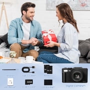 Saneen Digital Camera 4K 64MP Vlogging Camera for YouTube 3180°Flip Screen 18X Zoom Autofocus 32GB SD Card Video Cameras for Beginners