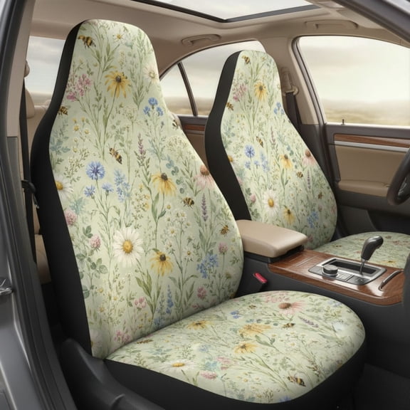 Emacom Ltd_Wildflower Meadow Bee Car Seat Covers, Cottagecore Floral Auto Seat Protectors, Botanical Garden Vehicle Décor