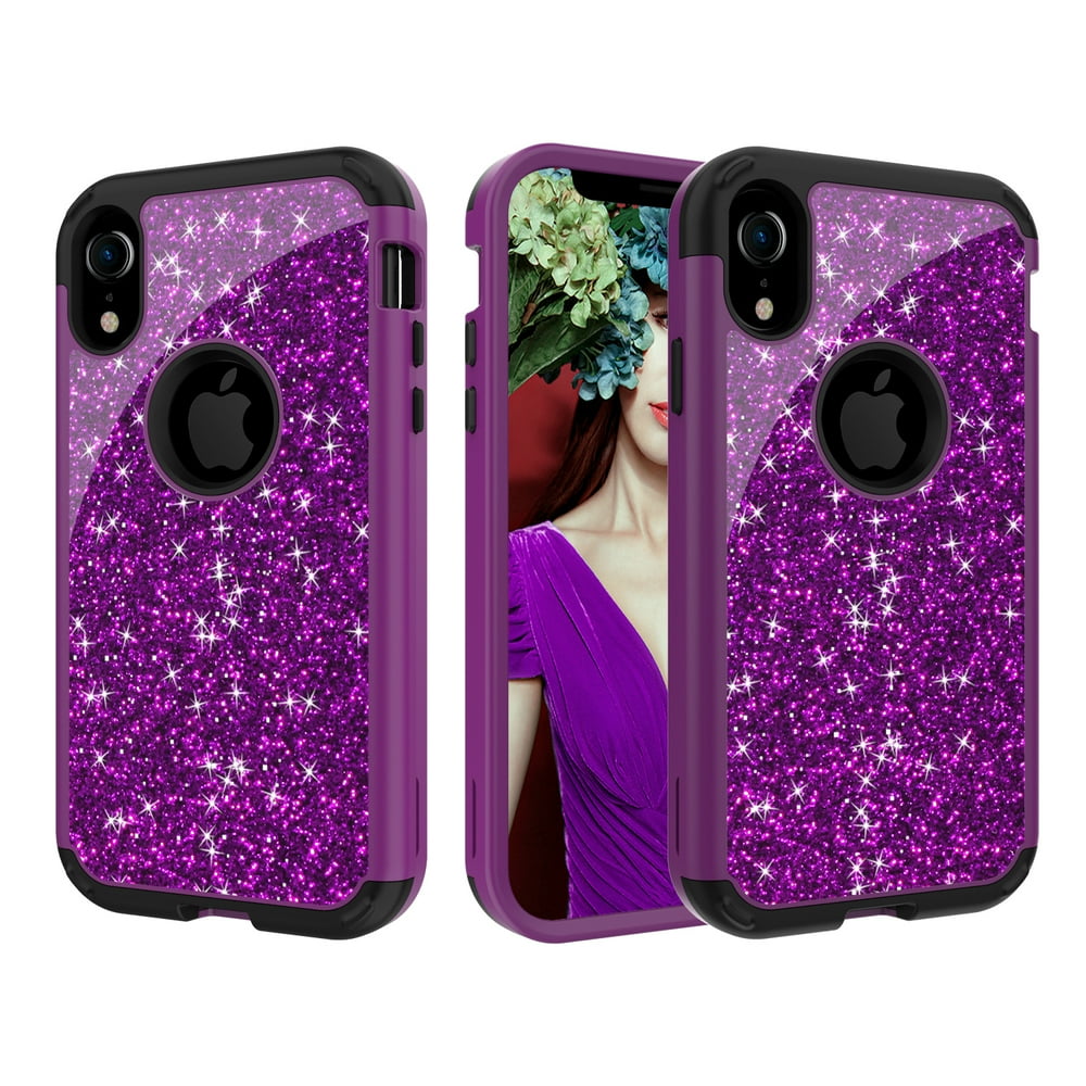 Allytech Case for iPhone XR, Bling Glitter Heavy Duty Hybrid Sturdy
