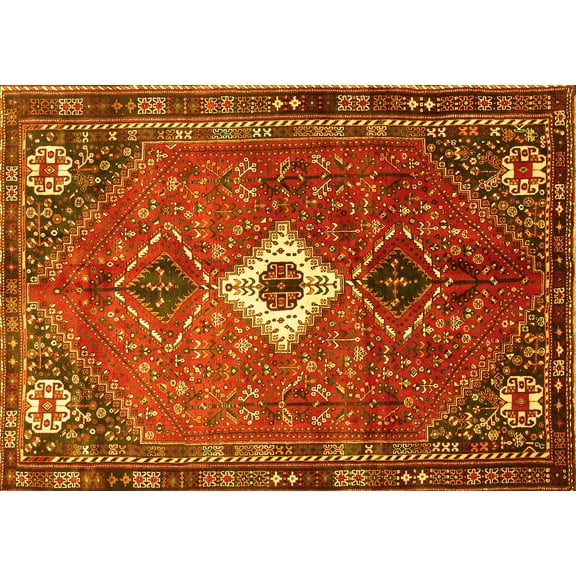 Ahgly Company Machine Washable Indoor Rectangle Persian Yellow Traditional Area Rugs, 5' x 7'