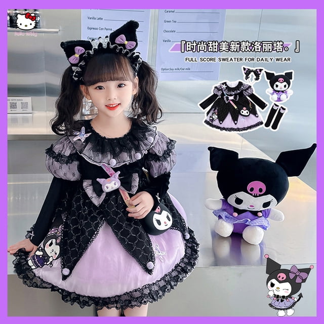 Conjunto de falda Lolita de Anime Sanrioed para niña, vestido de manga larga de otoño para niña Kuromi, vestido de princesa de Cosplay con lámpara, regalo de Halloween