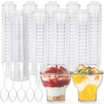thumbnail image 1 of Vasos de plástico para postres Pumtus, 100 unidades, 75 ml, con tapas y cucharas, 1 of 5
