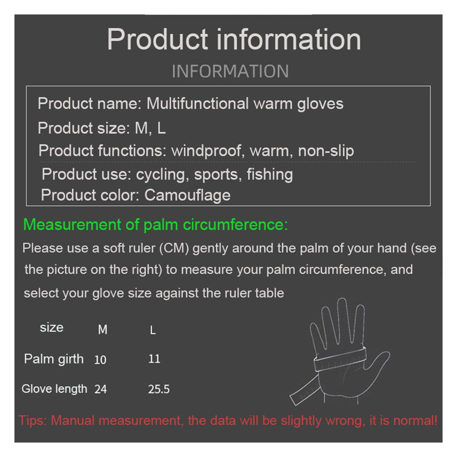 Outdoor Camouflage Hunting Gloves, Sports Ski Fishing Autumn Winter Warm Gloves ,Flexible and Comfortable