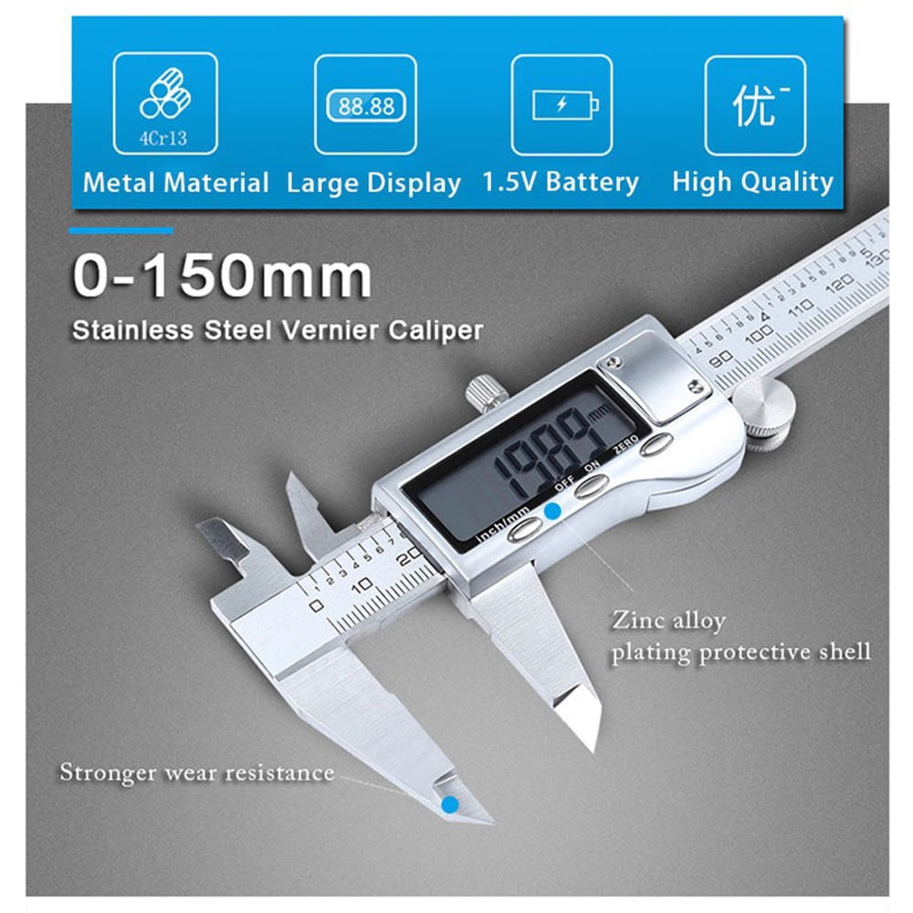 STONEGO 1PC 0-150mm Digital Metal Caliper - Stainless Steel Vernier Calipers, Electronic Micrometer Ruler, Precision Depth Measuring Tool for Professional and DIY Use