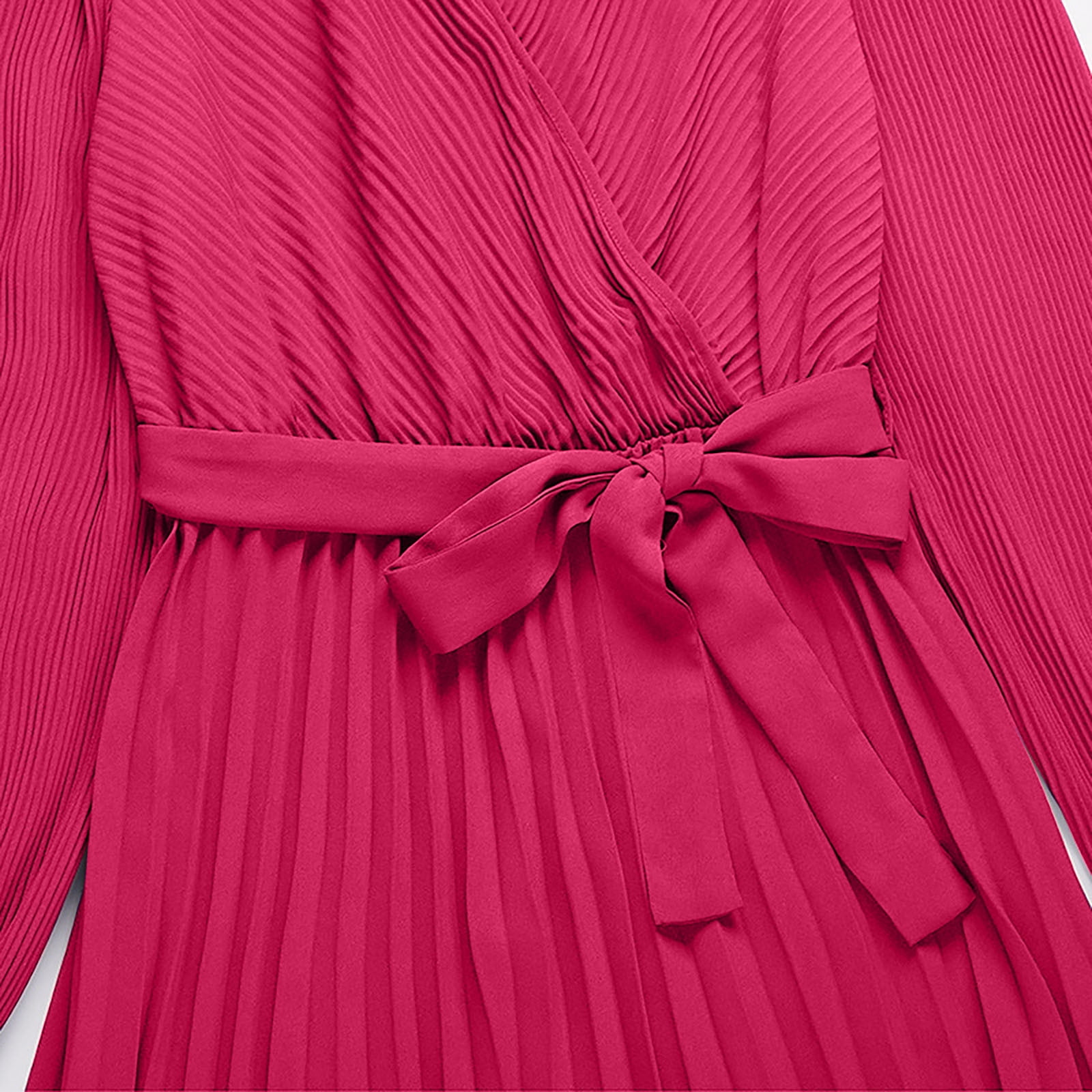 Women's V Neck Pleated A-line Dress 2024 Fall Long Sleeve Casual Swing Maxi Long Dresses for Party Wedding Guest