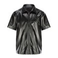 thumbnail image 6 of Tisuna Mens Leather Shirts Short Sleeve Zipper Down Loose Fit Summer T-Shirts Mens Classic Collared Casual Shirts For Everyday Wear Black Size Xxl, 6 of 8