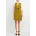 thumbnail image 3 of Sharagano Collared Sleeveless Zipper Front Tie Waist Solid Rayon Dress-SPANISH OLIVE / 16, 3 of 23