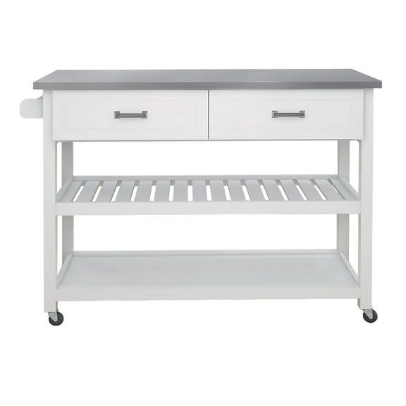 Clearance! Stainless Steel Table Top White Kicthen Cart With Two Drawers