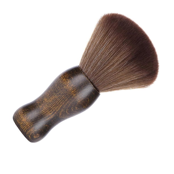 Cepillo profesional para el cuello de barbero con cerdas de fibra suave y mango ergonómico de madera para salones de belleza.