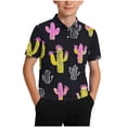 thumbnail image 2 of ITSAME Shirts for Boys, Turndown Collar Button Fashion Print School Uniform Summer Casual Comfortable Tees Black 11-12T, 2 of 7