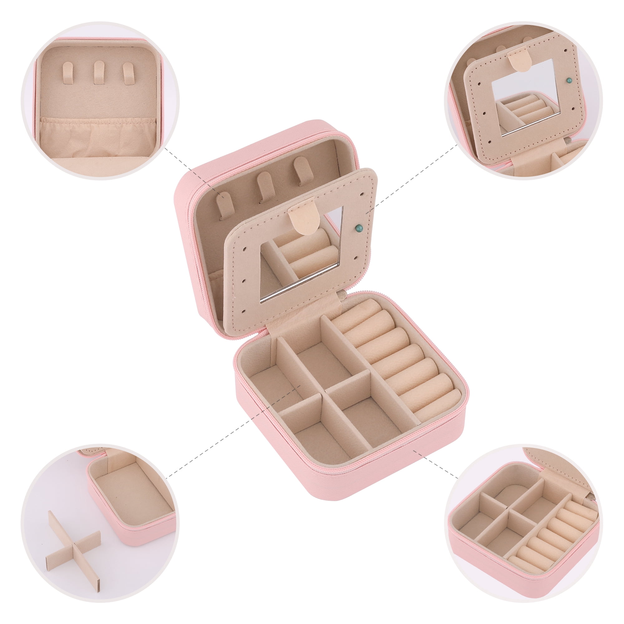 Unique Bargains Mini PU Leather Jewelry Box with Mirror Pink Letter A