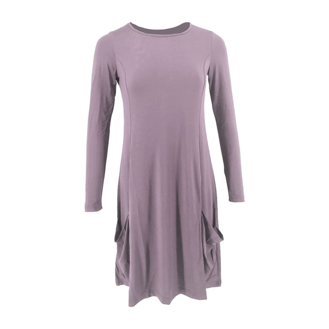 ZheElen Coton Femmes à la Mode S Polyvalent à Manches Longues Robes Courtes Déclaration de Mode Partout Aller Élégant Violet M