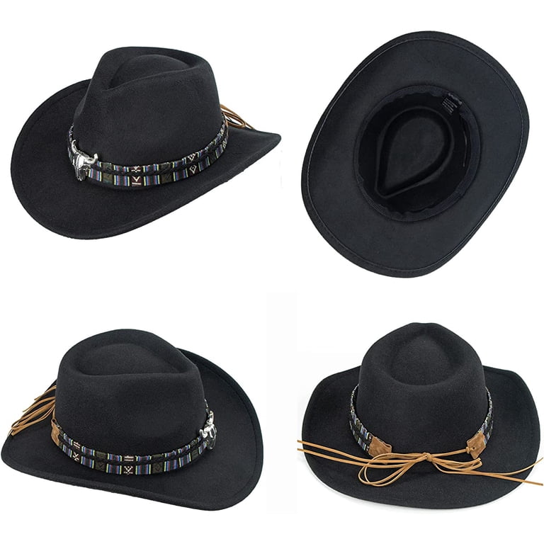 6858 Classic Womens Western Cowboy Cowgirl Hats With Wide Belt Black Classic Womens Western Cowboy Cowgirl Hats with Wide Belt  main image 4