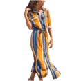 thumbnail image 1 of Vestido Camisero de Gasa Con Botones de Encaje de Cintura Alta Y Manga Larga Con Cuello en V A Rayas Para Mujer Odeerbi ODB116938, 1 of 7