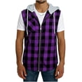 thumbnail image 2 of Men Sleeveless Flannel Hoodie Shirt Plaid Casual Button Down Vest Hooded Top Summer Beach Hawaiian T Shirt with Pocket, 2 of 5