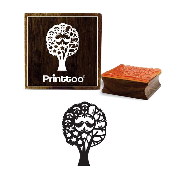 Printtoo Wooden Square Rubber Stamp Tree With Bird Pattern Craft Textile Block-2 x 2 Inches