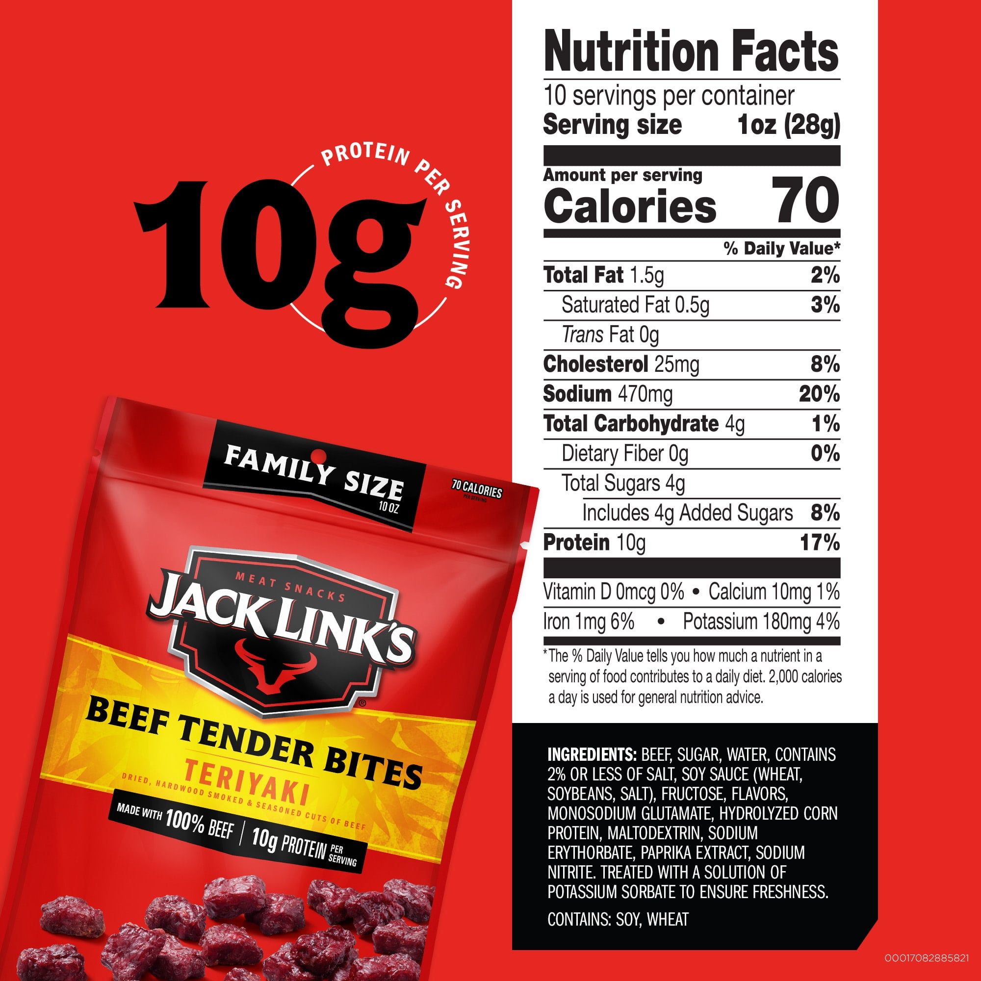 (2 pack) Jack Link's 100% Beef Teriyaki Tender Bites 10Ounce Resealable Bag