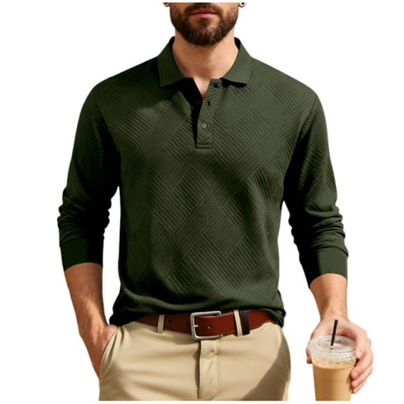 Fengactive Men's Knit Long Sleeve Shirts Casual Dress Collared Sweater Pullover Button Down Golf Shirts