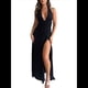 thumbnail image 1 of Vestido con Cuello en V Profundo y Cuello Halter para Mujer, Sin Mangas, Espalda Descubierta y Abertura. Negro M, 1 of 9