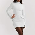 thumbnail image 2 of Women's Casual Dress Sexy Bodycon Knit Long Sleeve Zip Up Elegant Figure Flattering Midi Dress For Party Night Out Date, 2 of 2