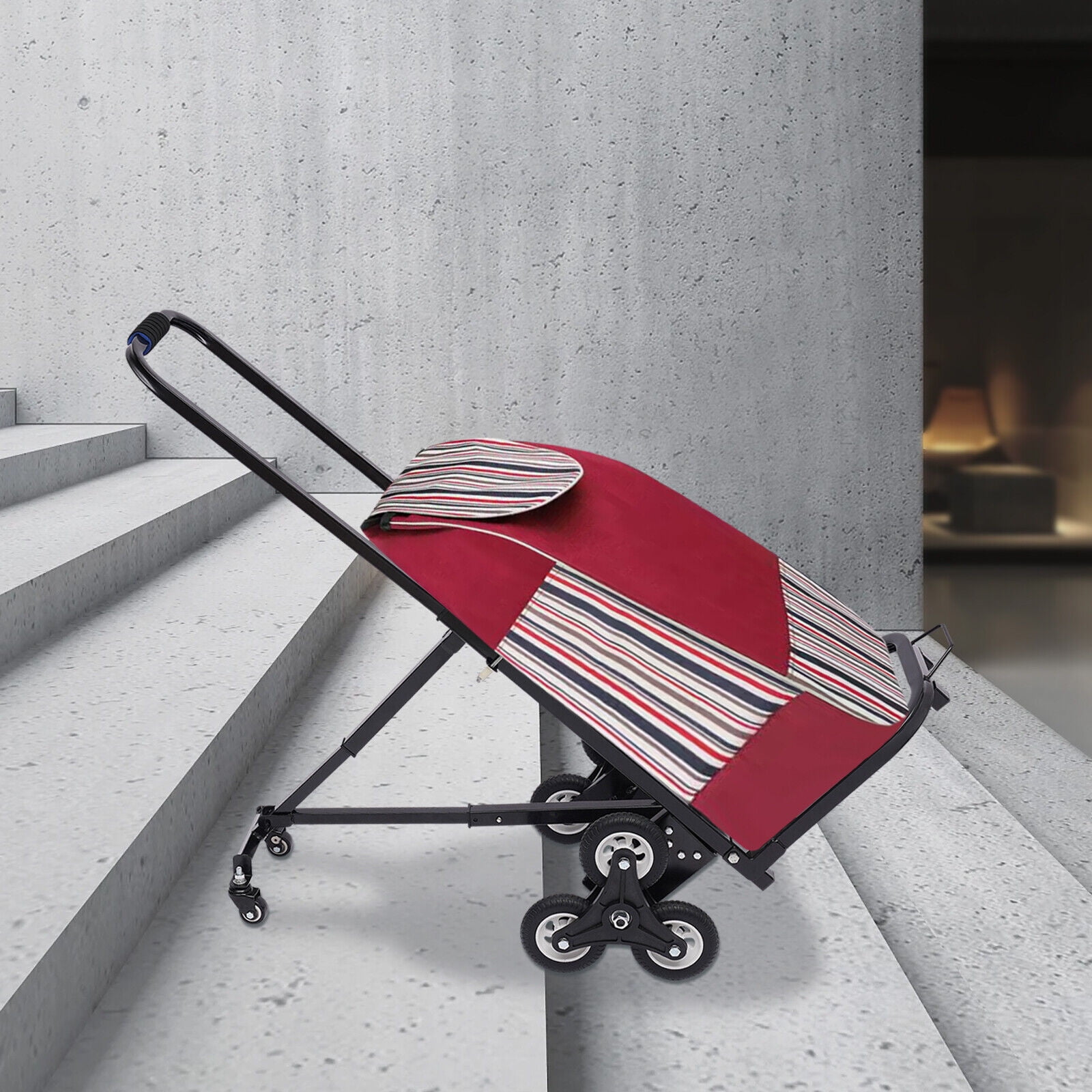 Miumaeov Stair Climbing Cart 330lbs Capacity Portable Folding Trolley with 6+2 Wheel All Terrain Heavy Duty Stair Climber Hand Truck with Adjustable Handle