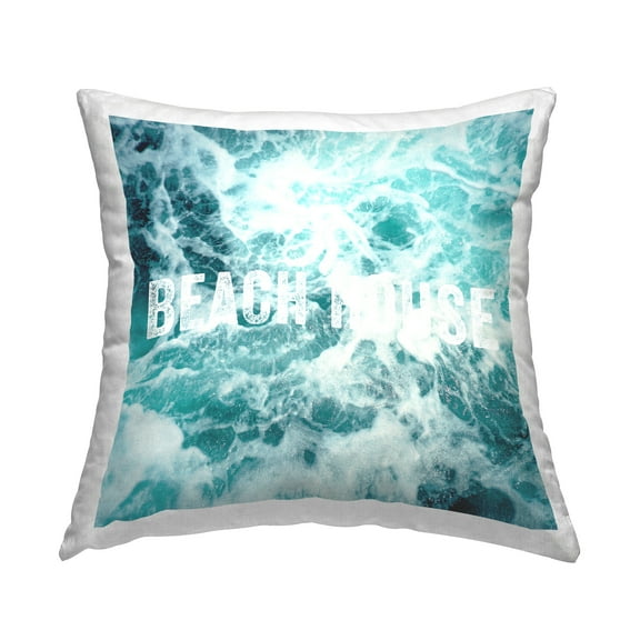 Stupell Industries Blue Beach House Ocean Foam Typography Design by Amy Brinkman Throw Pillow