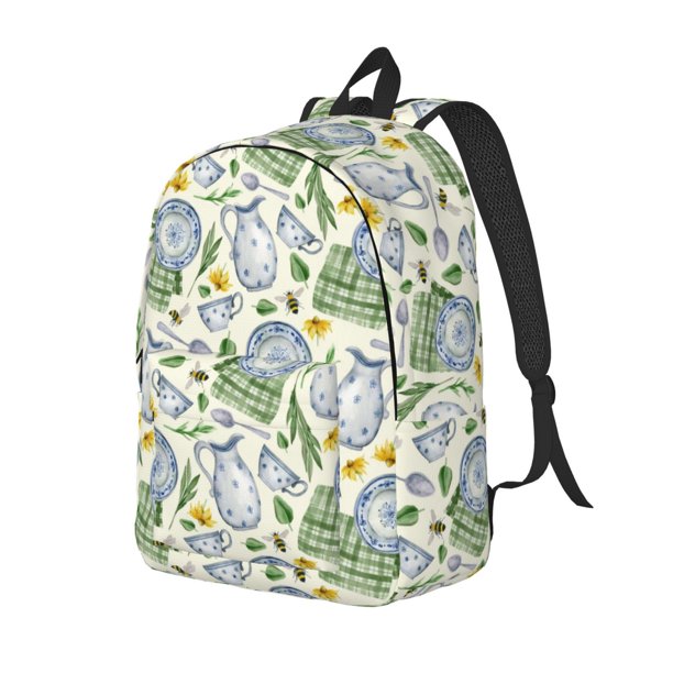 Disketp Vintage Utensils print Canvas Backpack Lightweight Travel Daypack Student Rucksack Laptop Backpack-