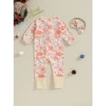 thumbnail image 4 of nvzhuang Baby Girls Rompers Infant Christmas Flower Print Zipper Long Sleeve Bodysuit with Headband Newborn Jumpsuits for Winter, 4 of 9